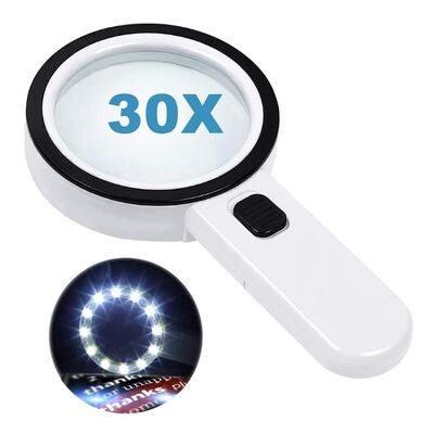 comprar Lupa de mano portátil de alta potencia 30x con 12 luces LED, lente de doble vidrio, lupa iluminada gigante Fabricación en línea