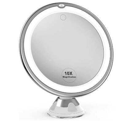 kupować 12cm Lusterko do makijażu LED z powiększeniem 10X w kolorze brązowym, z przyssawką, obracane o 360 stopni produkcja online