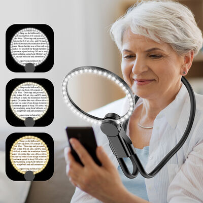 Buy Rechargeable 48LED Light HD Reading Stand Magnifier with 130mm Round Frame and Hanging Neck Design online manufacture